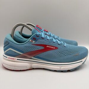 Brooks Ghost 15 Blue Running Shoes Women's Size 8 White Red Athletic Sneakers